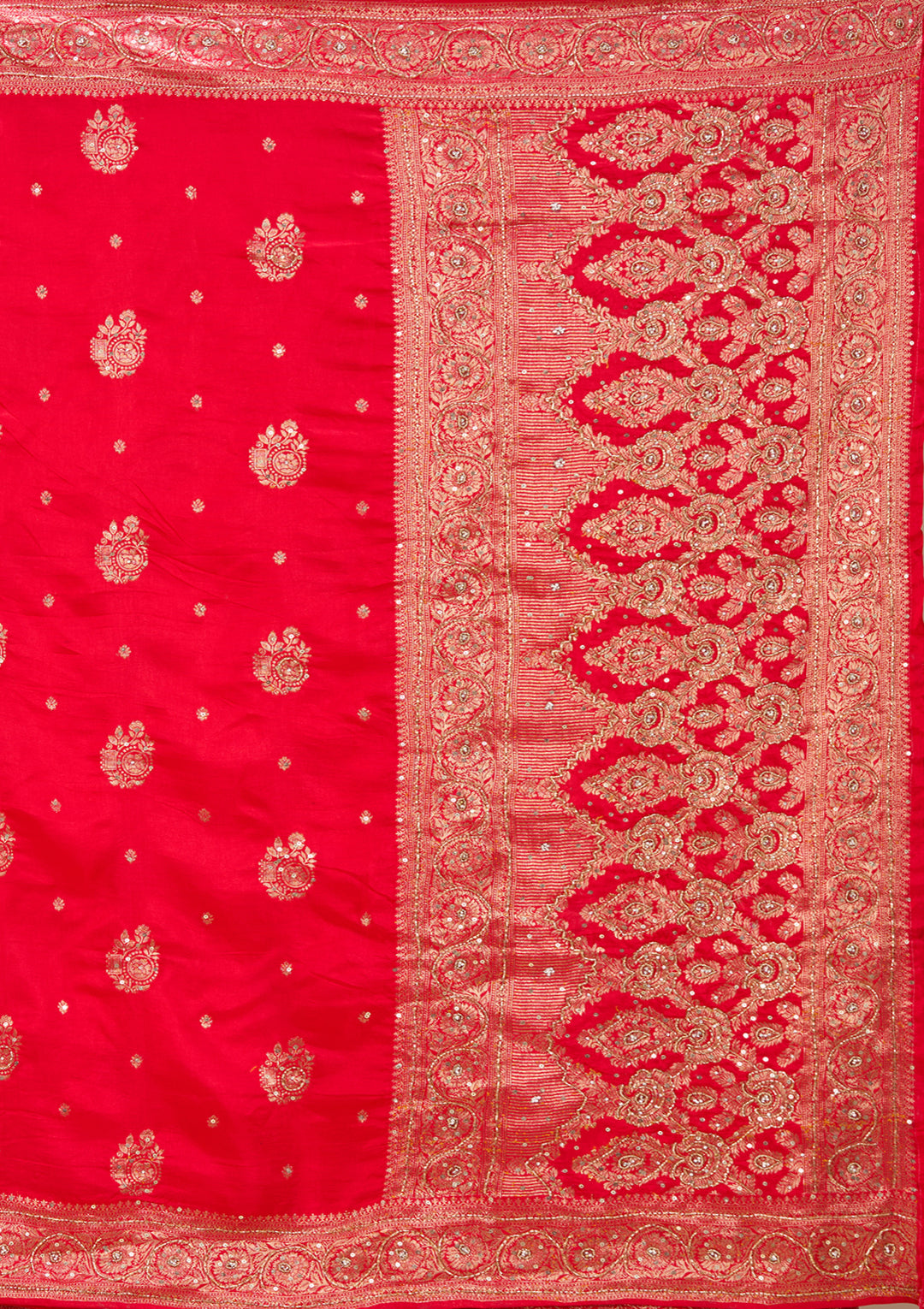 Red Art Silk Jaal Cutdana Saree With Matching Blouse Piece