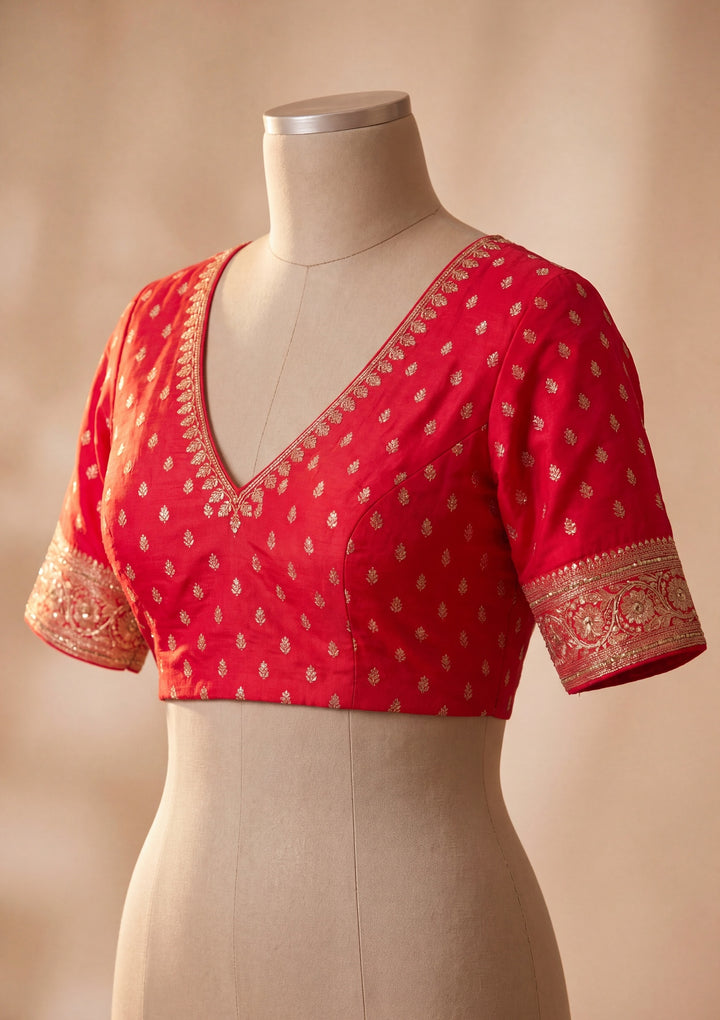 Red Art Silk Jaal Cutdana Saree With Matching Blouse Piece