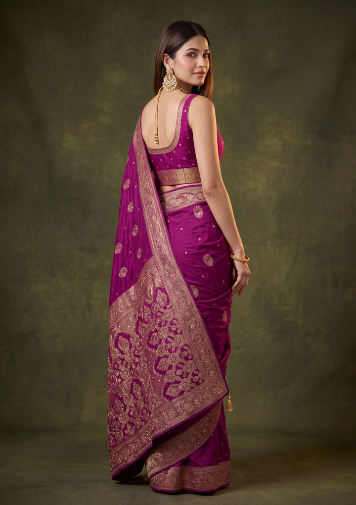 Wine Art Silk Jaal Cutdana Saree With Matching Blouse Piece