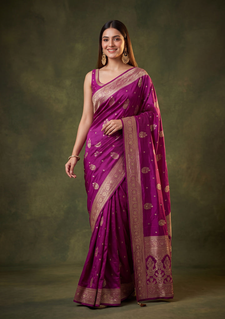 Wine Art Silk Jaal Cutdana Saree With Matching Blouse Piece