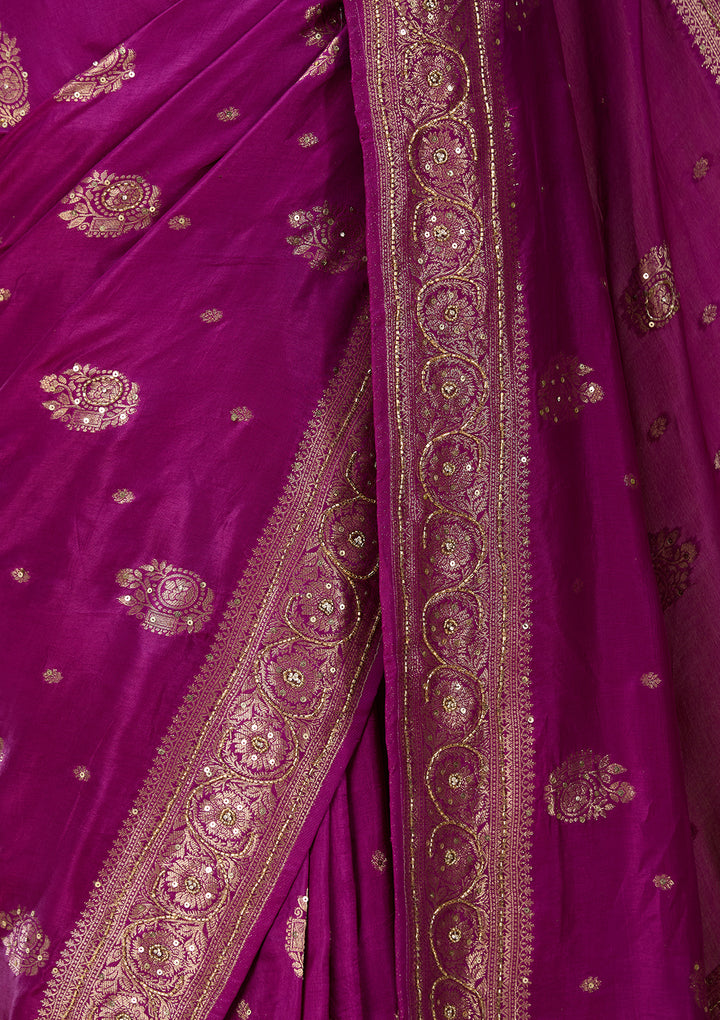 Wine Art Silk Jaal Cutdana Saree With Matching Blouse Piece