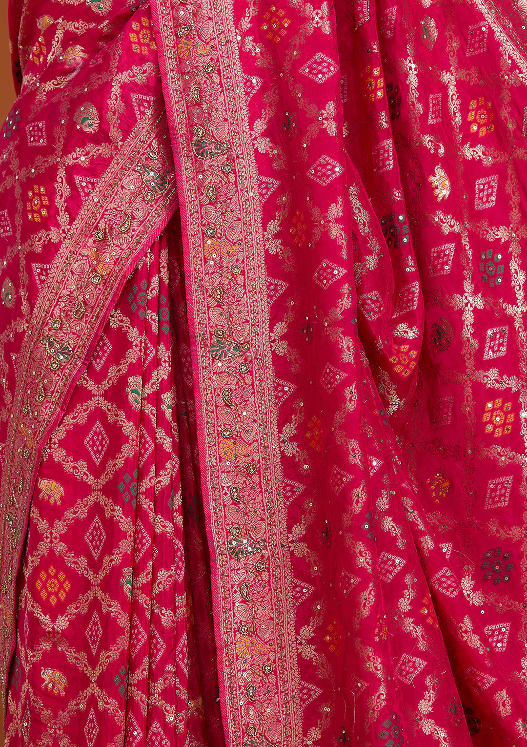 Magenta Pink Silk Jaal Cutdana Saree With Matching Blouse Piece