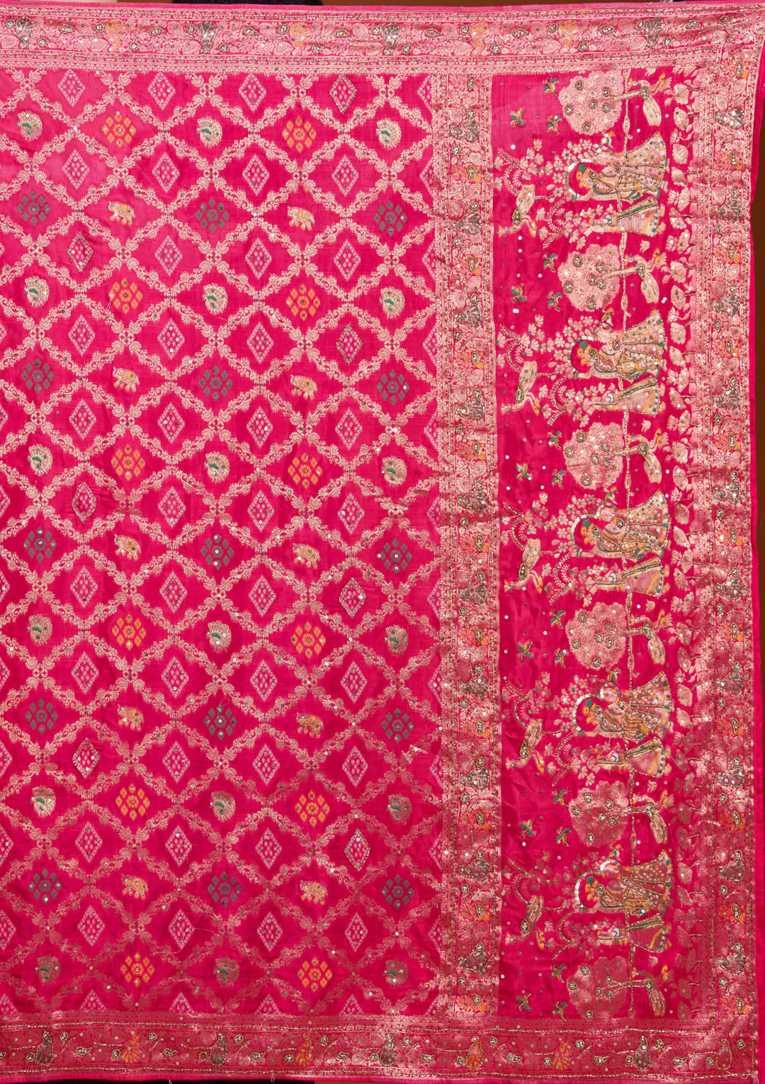Magenta Pink Silk Jaal Cutdana Saree With Matching Blouse Piece