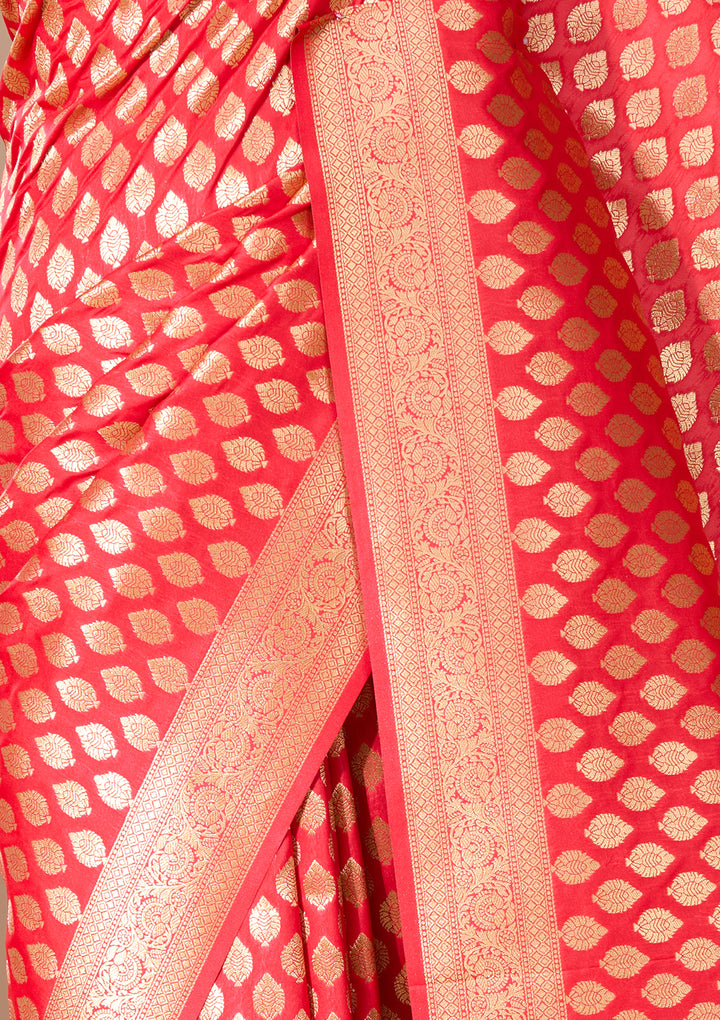 Red Art Silk Buti Saree With Matching Blouse Piece