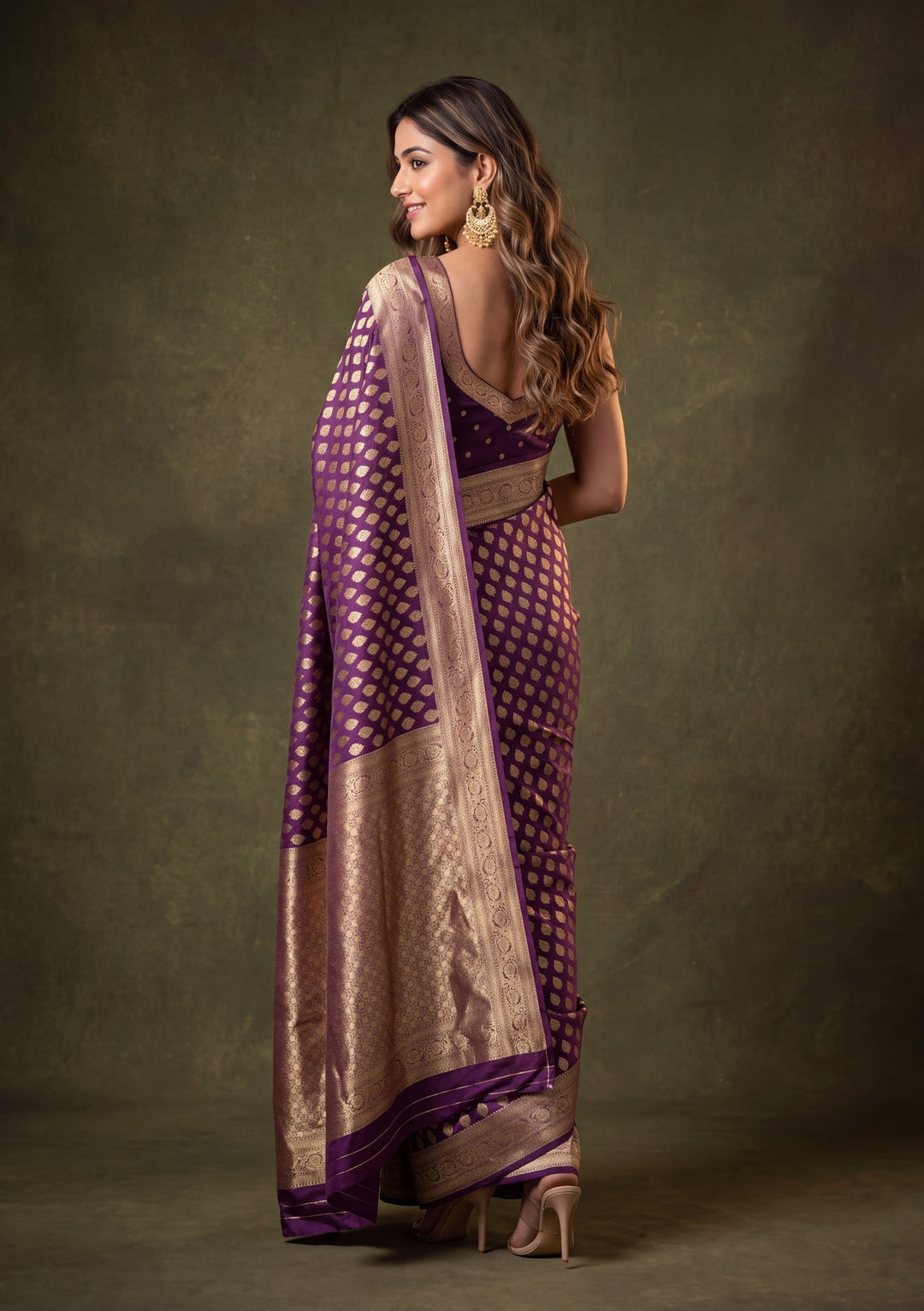 Wine Art Silk Buti Saree With Matching Blouse Piece