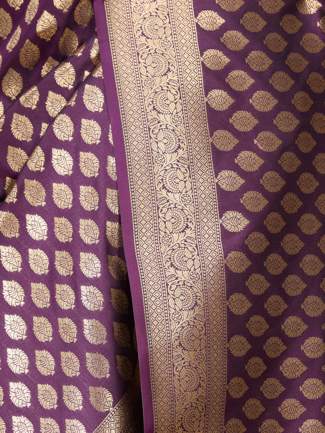 Wine Art Silk Buti Saree With Matching Blouse Piece