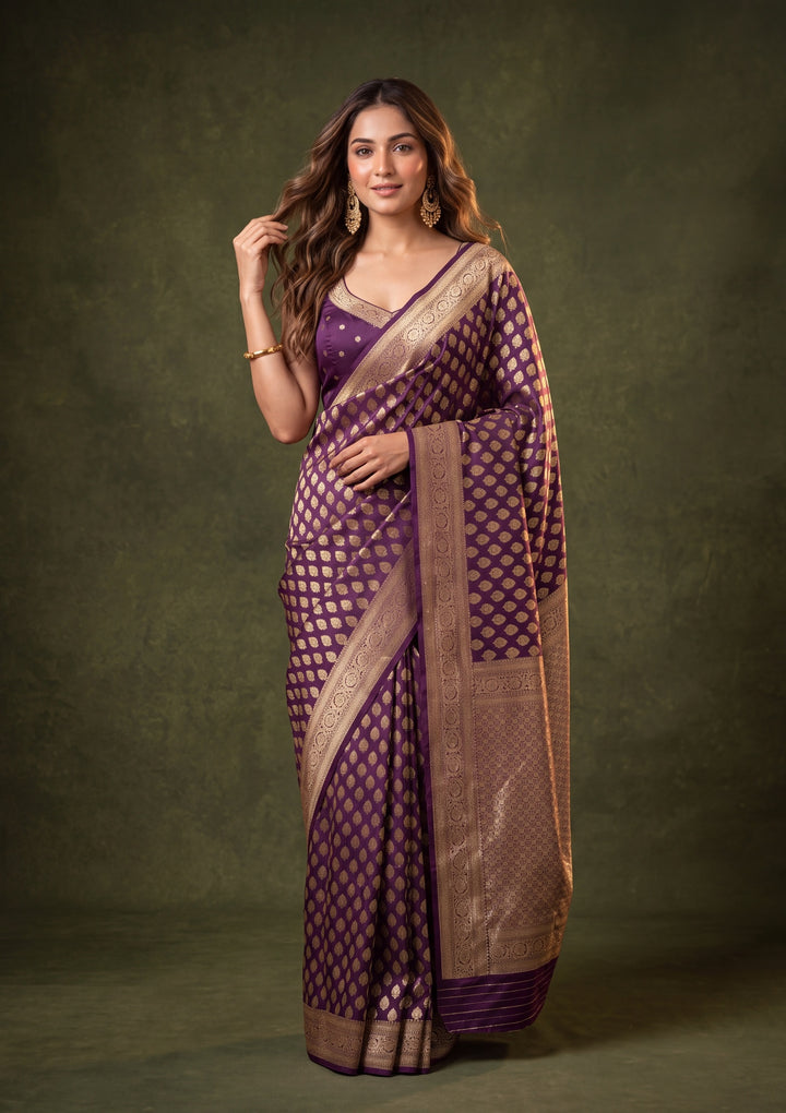Wine Art Silk Buti Saree With Matching Blouse Piece