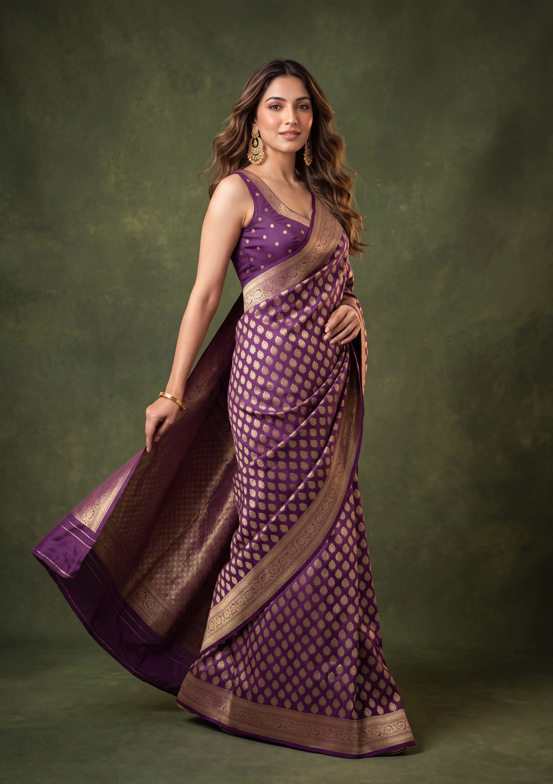 Wine Art Silk Buti Saree With Matching Blouse Piece