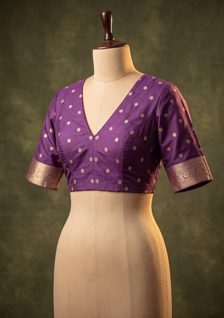 Wine Art Silk Buti Saree With Matching Blouse Piece