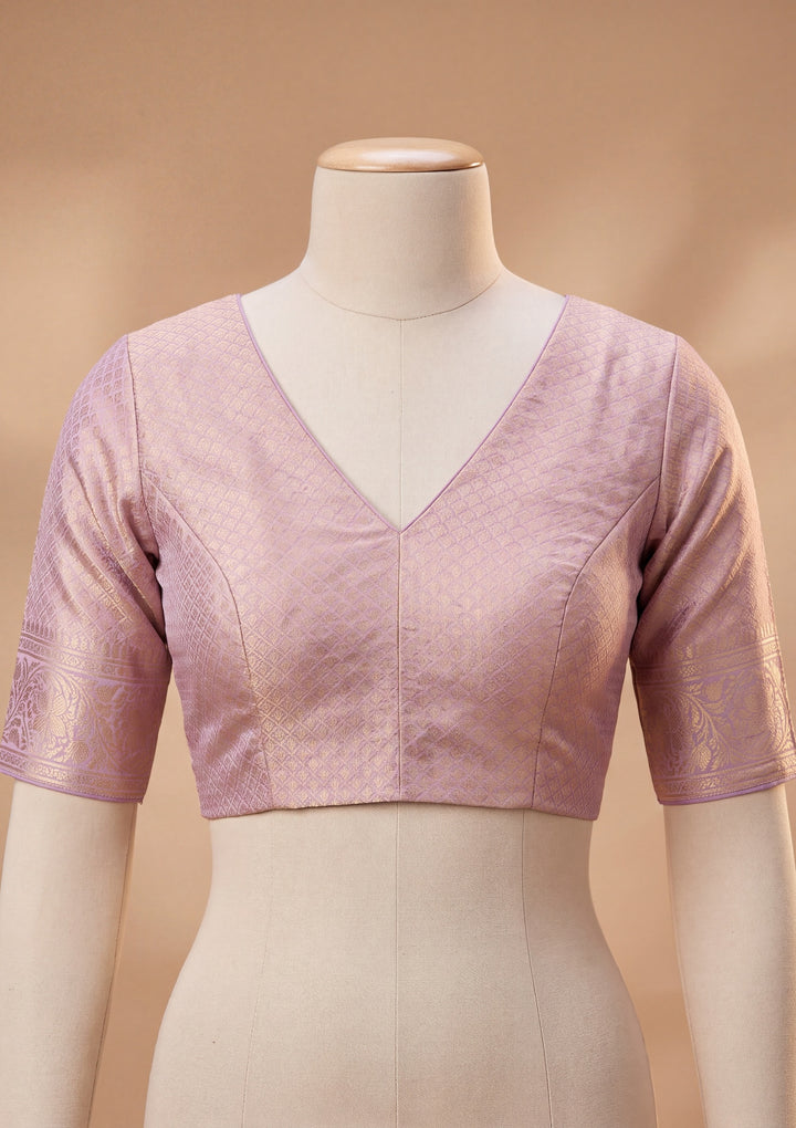 Lavender Silk Jaal Saree With Matching Blouse Piece