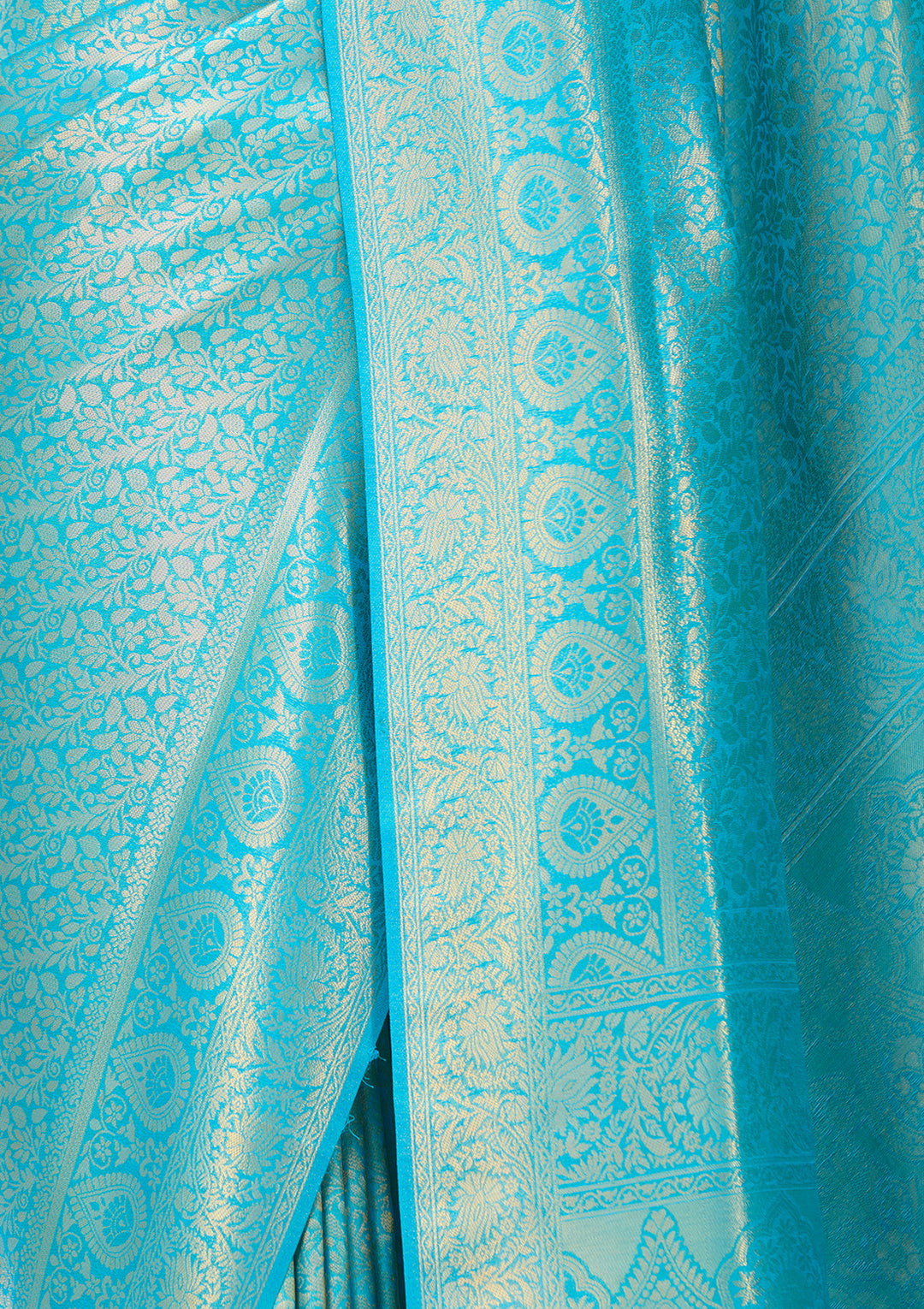 Turquoise Blue Art Silk Jaal Saree With Matching Blouse Piece