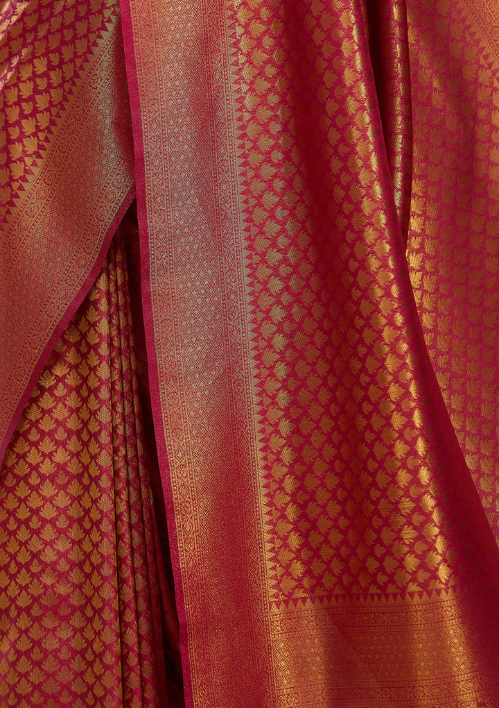 Maroon Silk Jaal Saree With Matching Blouse Piece