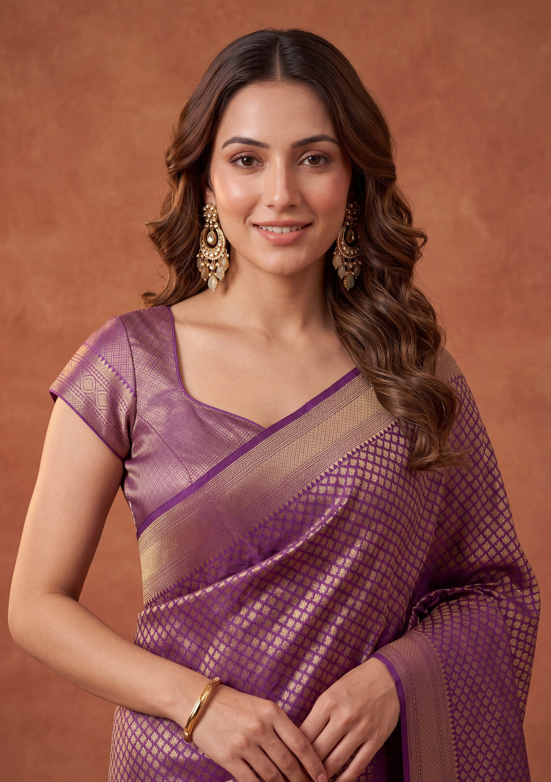 Purple Silk Jaal Saree With Matching Blouse Piece