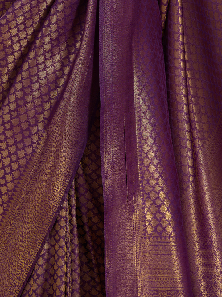 Purple Silk Jaal Saree With Matching Blouse Piece