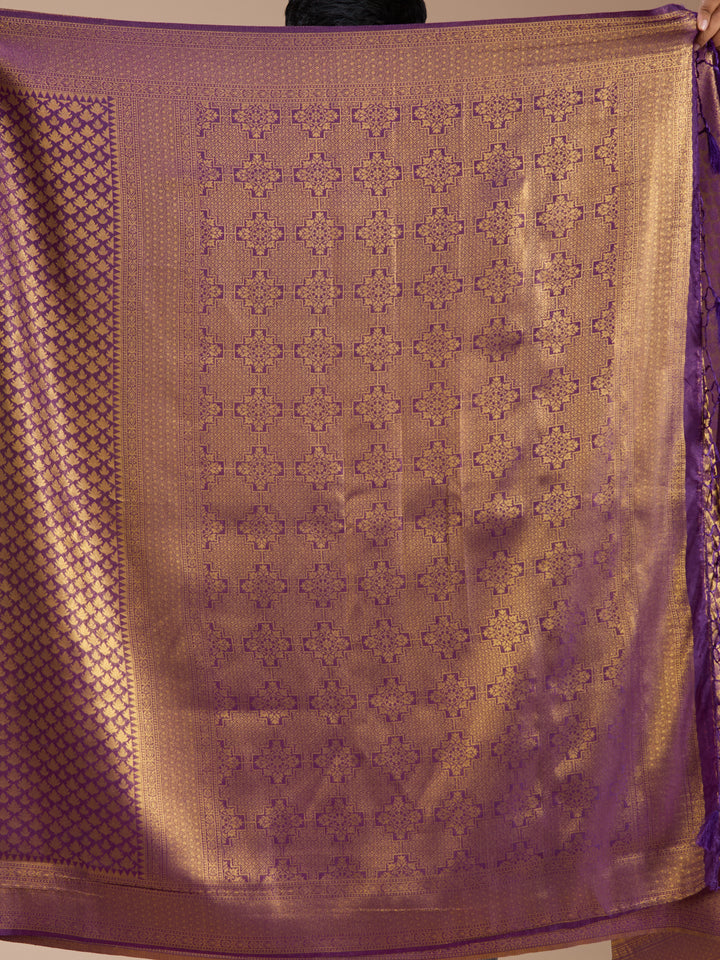 Purple Silk Jaal Saree With Matching Blouse Piece