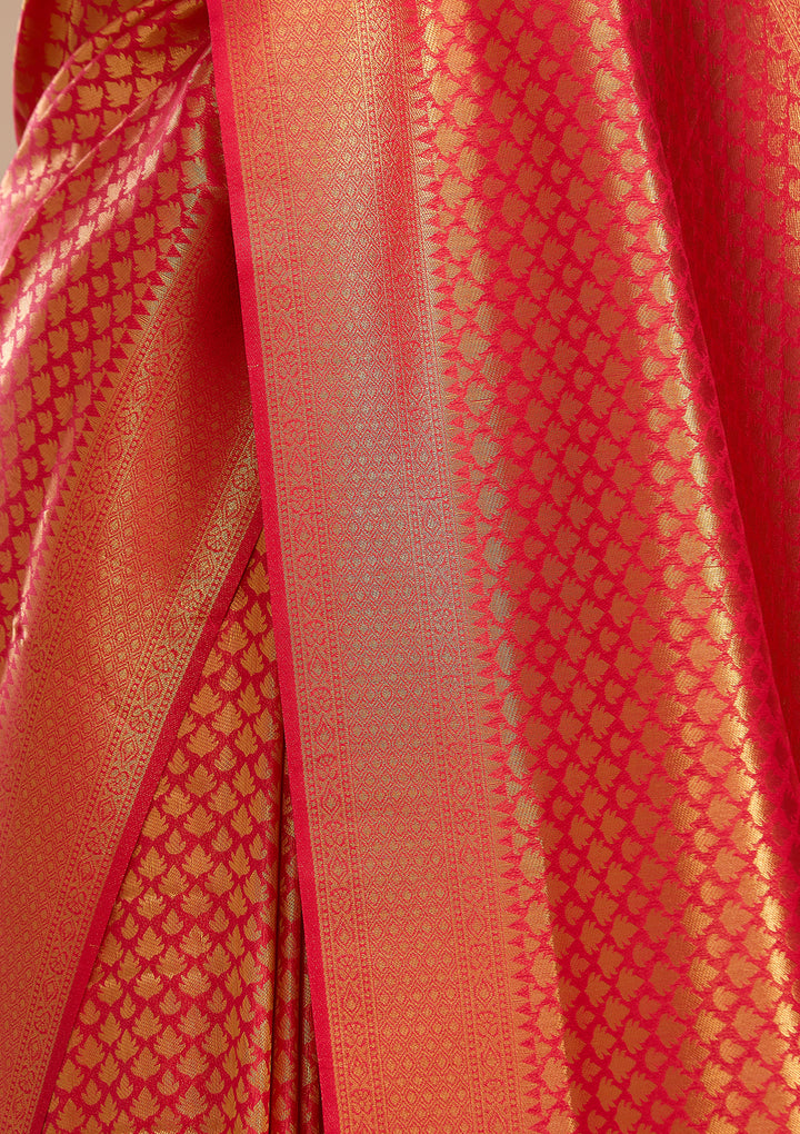 Red Silk Jaal Saree With Matching Blouse Piece