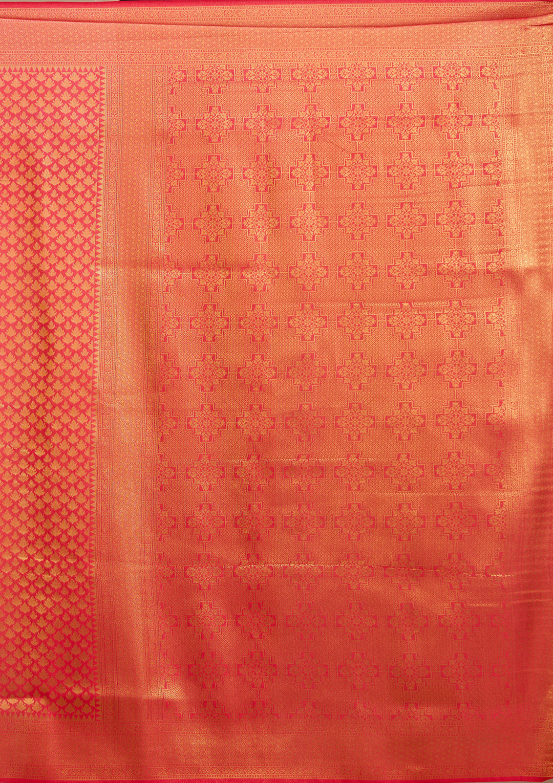 Red Silk Jaal Saree With Matching Blouse Piece
