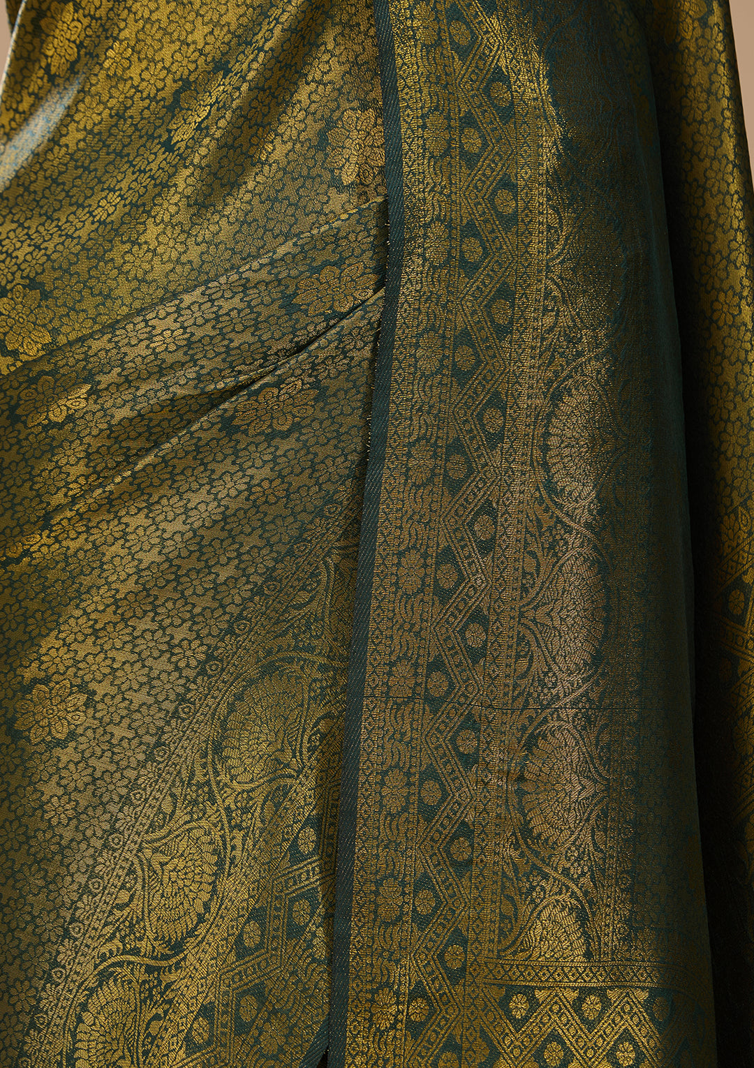 Bottle Green Silk Jaal Saree With Matching Blouse Piece