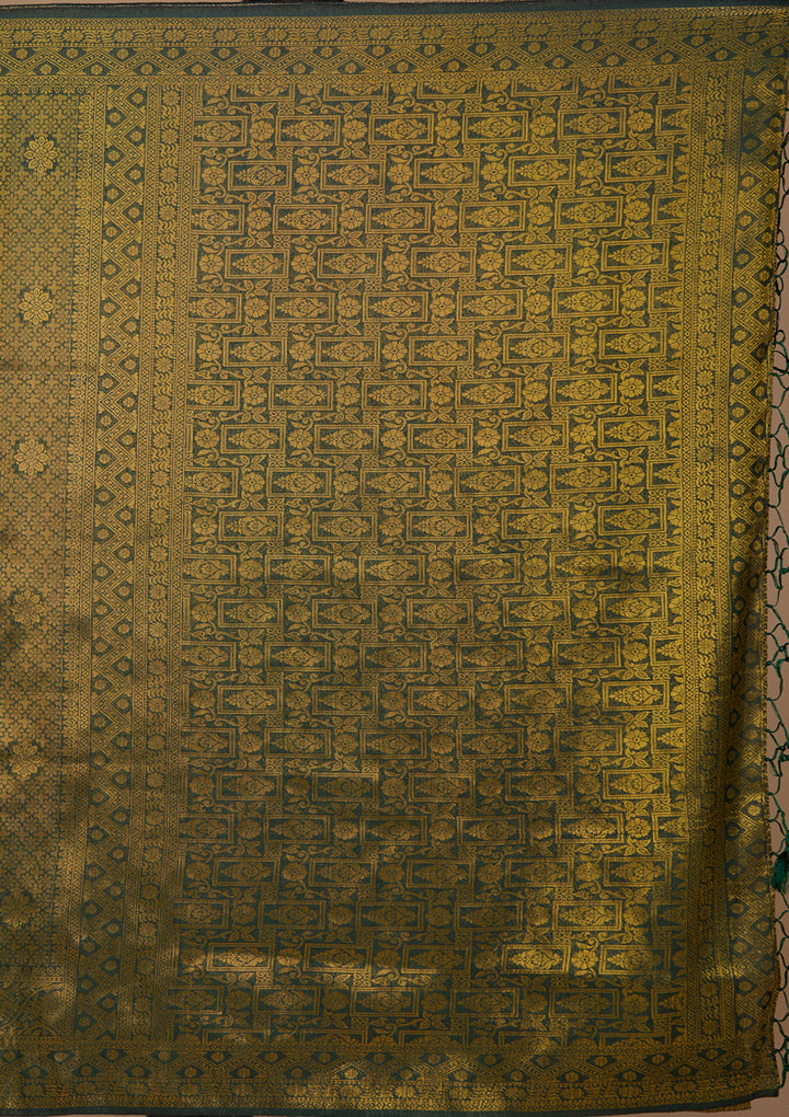 Bottle Green Silk Jaal Saree With Matching Blouse Piece