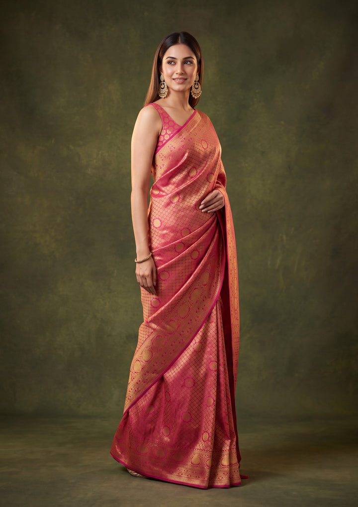 Rani Pink Art Silk Jaal Saree With Matching Blouse Piece