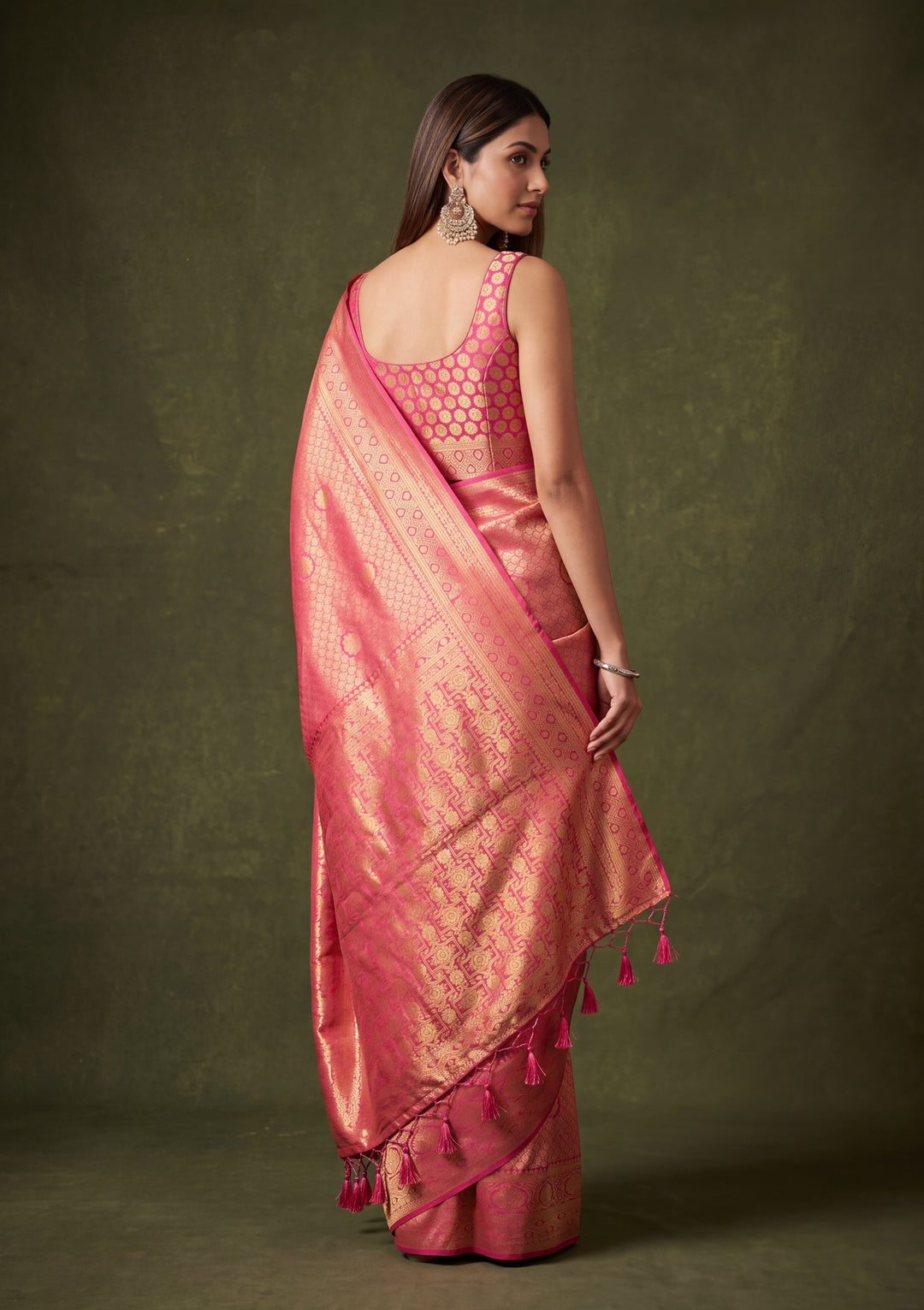 Rani Pink Art Silk Jaal Saree With Matching Blouse Piece