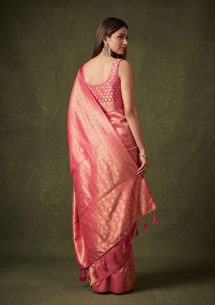 Rani Pink Art Silk Jaal Saree With Matching Blouse Piece
