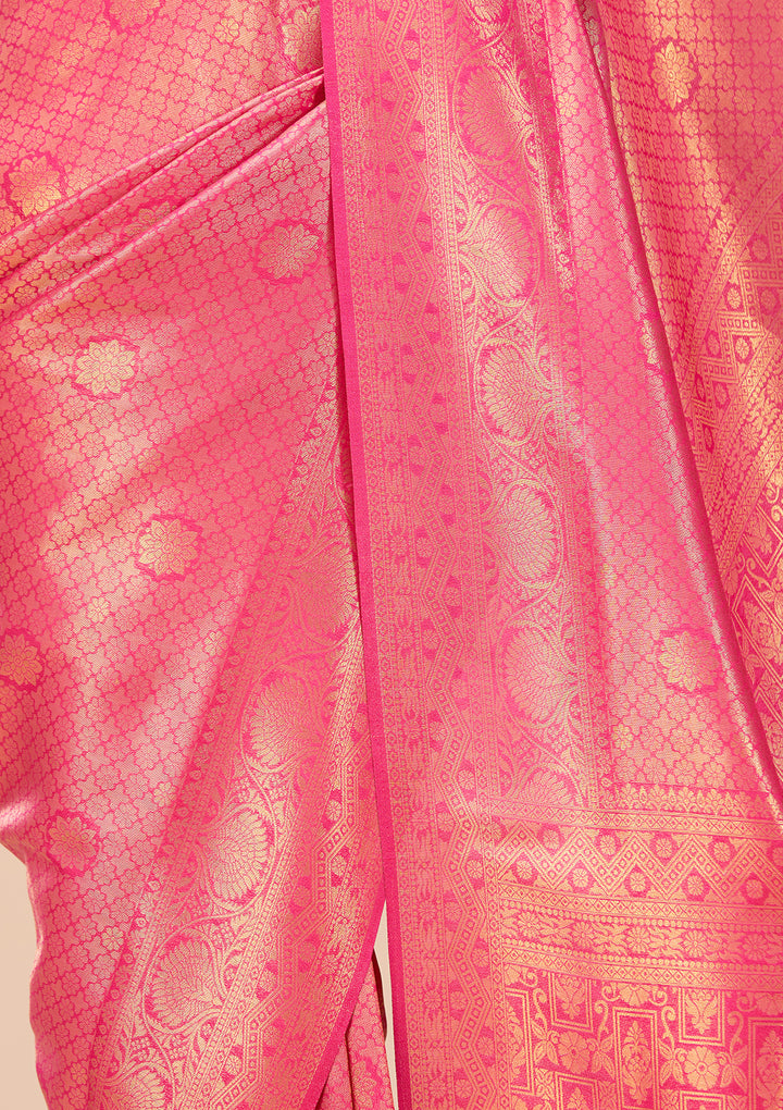 Rani Pink Art Silk Jaal Saree With Matching Blouse Piece