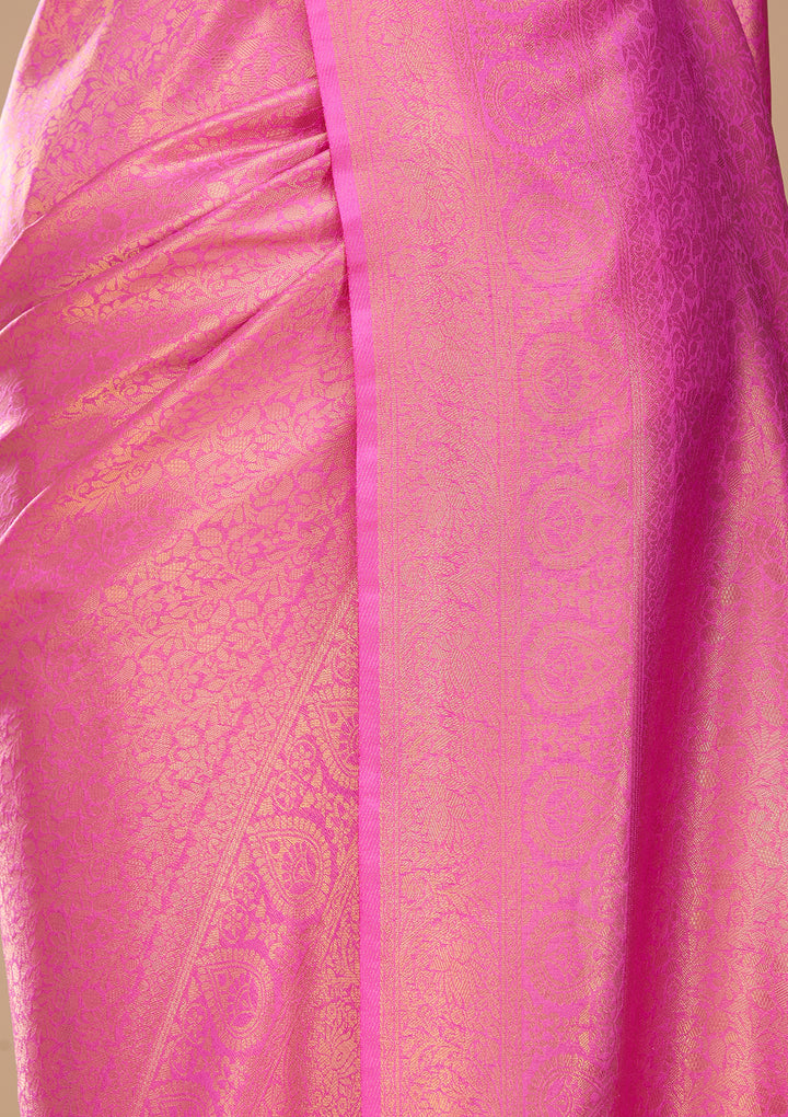 Baby Pink Art Silk Kanjivaram Jaal Saree With Matching Blouse Piece
