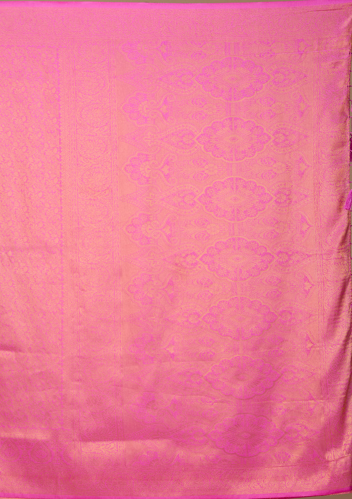 Baby Pink Art Silk Kanjivaram Jaal Saree With Matching Blouse Piece
