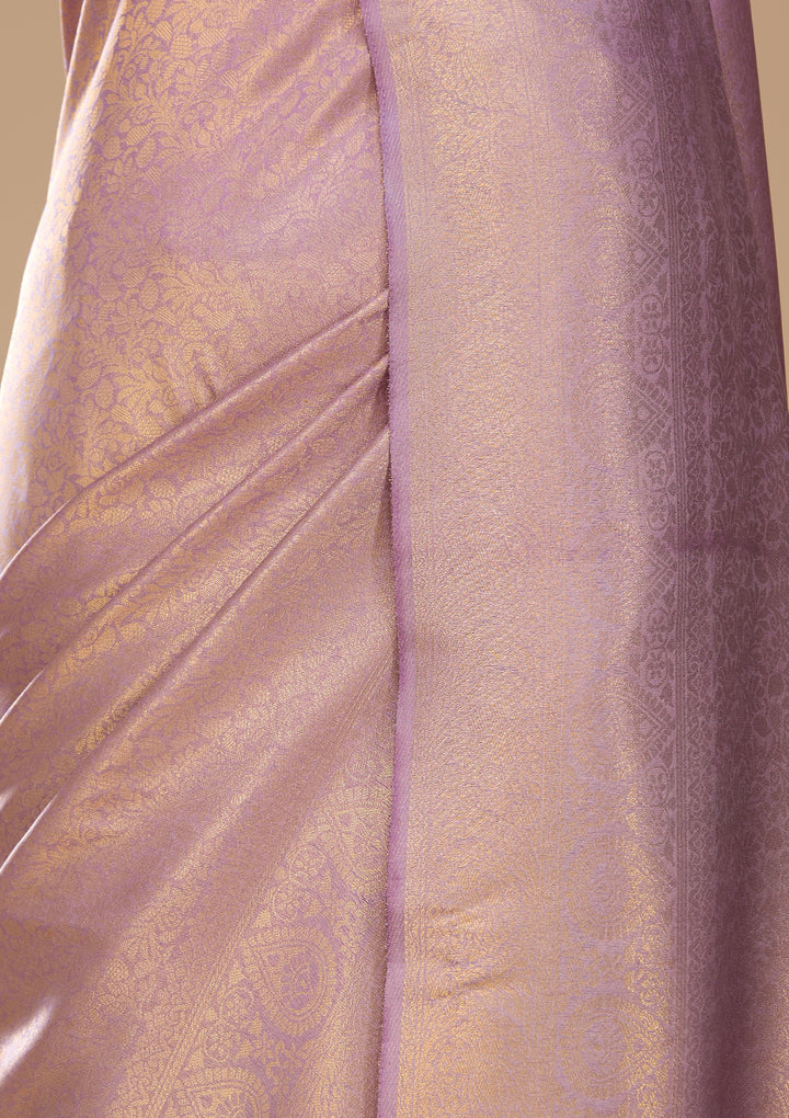 Lavender Silk Jaal Saree With Matching Blouse Piece