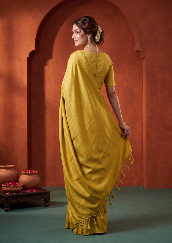 Lime Green Silk Saree With Matching Blouse Piece