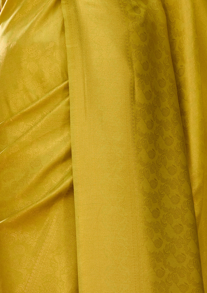 Lime Green Silk Saree With Matching Blouse Piece