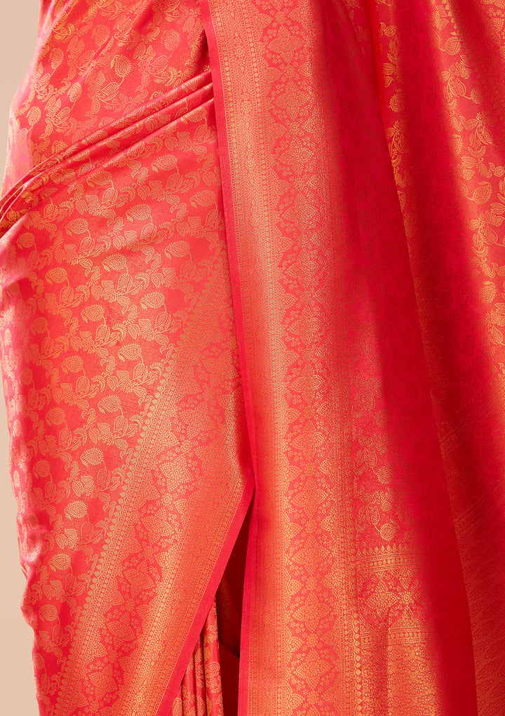 Red Art Silk Jaal Saree With Matching Blouse Piece
