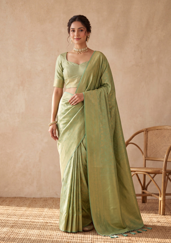 Sea Green Silk Jaal Saree With Matching Blouse Piece