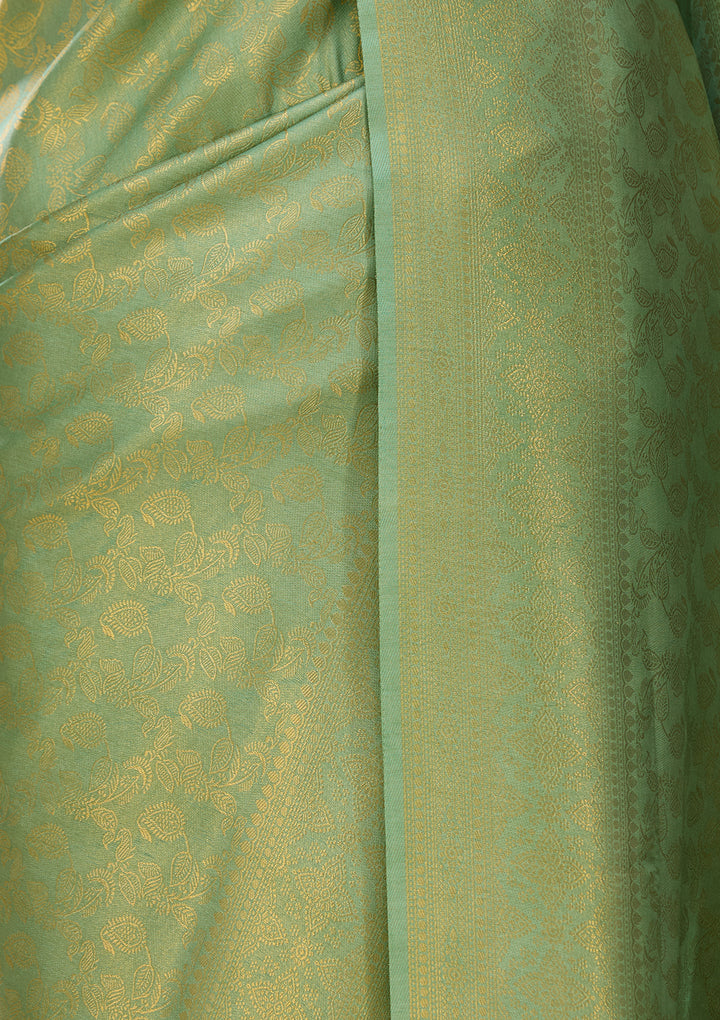 Sea Green Silk Jaal Saree With Matching Blouse Piece