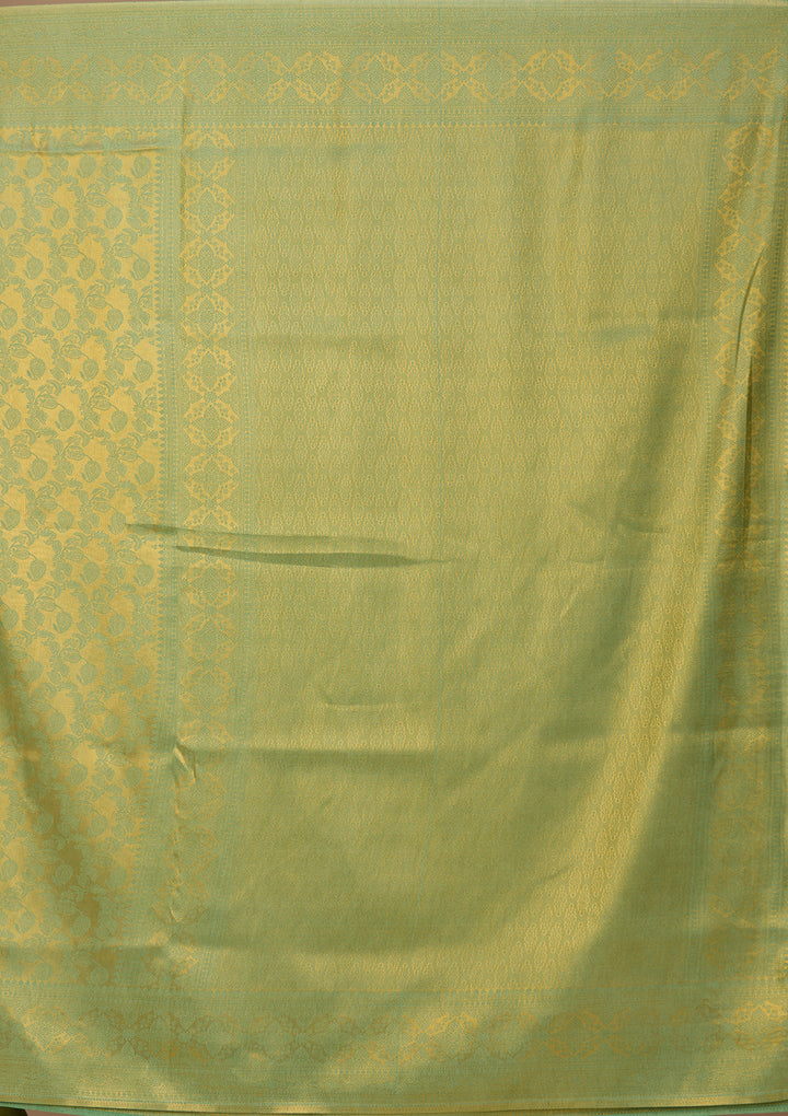 Sea Green Silk Jaal Saree With Matching Blouse Piece