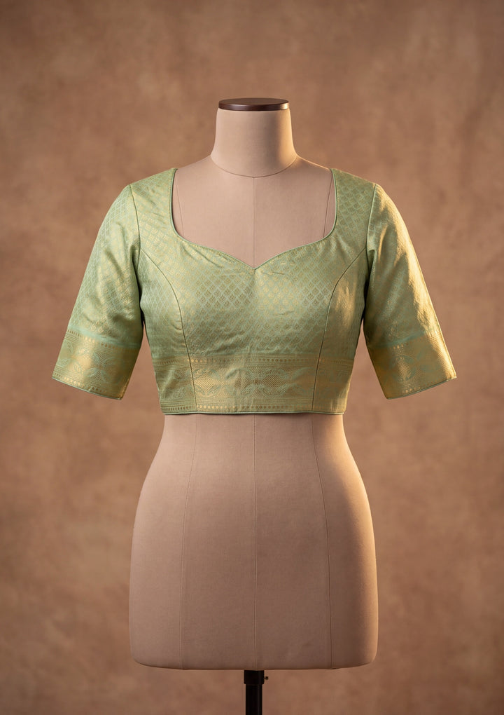 Sea Green Silk Jaal Saree With Matching Blouse Piece