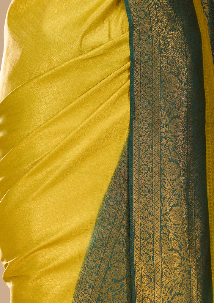 Lime Green Silk Saree With Matching Blouse Piece