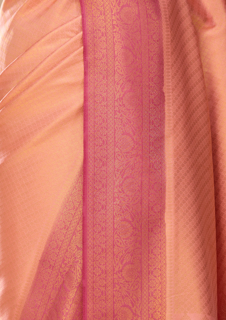 Peach Silk Jaal Saree With Matching Blouse Piece