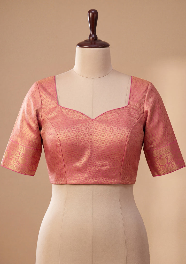 Peach Silk Jaal Saree With Matching Blouse Piece