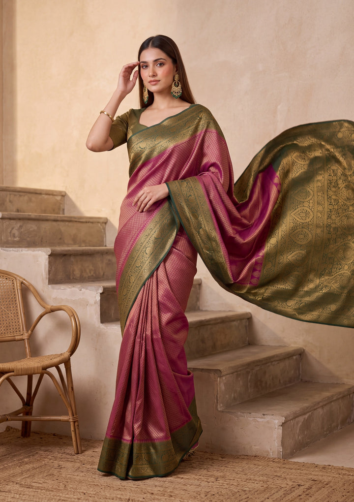 Wine Silk Jaal Saree With Matching Blouse Piece