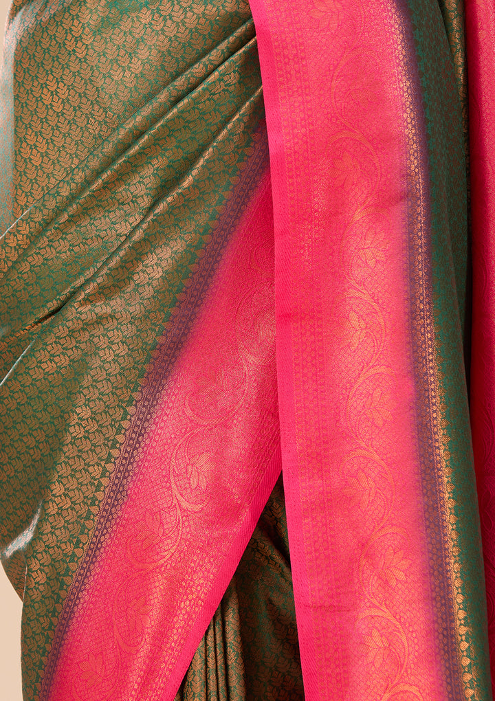 Bottle Green Art Silk Jaal Saree With Matching Blouse Piece