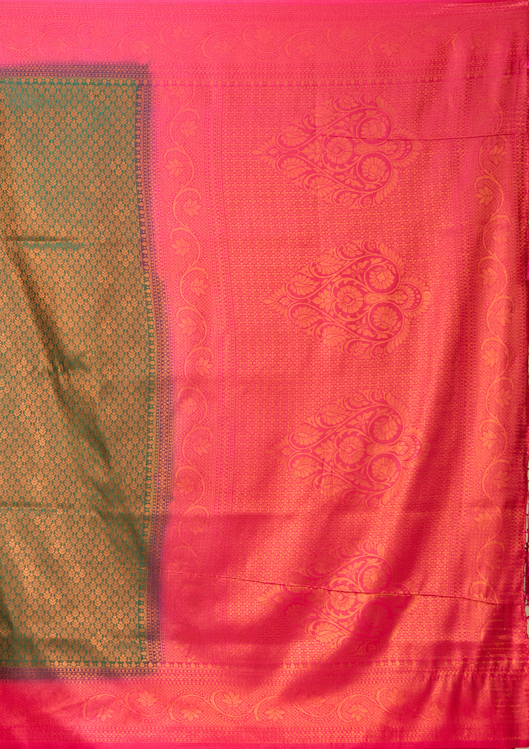 Bottle Green Art Silk Jaal Saree With Matching Blouse Piece