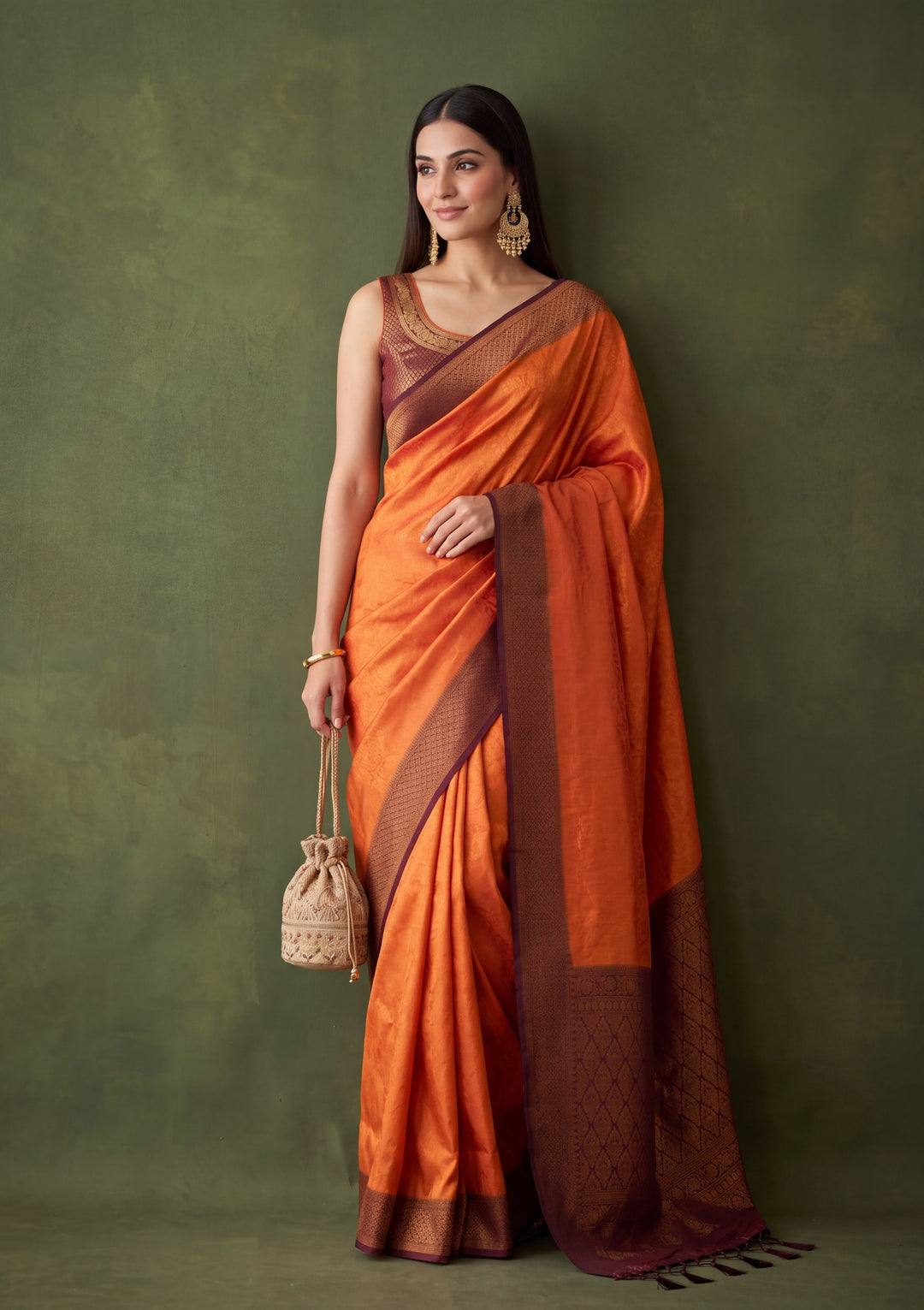 Rust Art Silk Jaal Saree With Matching Blouse Piece