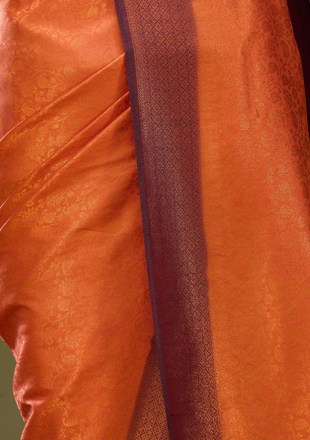 Rust Art Silk Jaal Saree With Matching Blouse Piece
