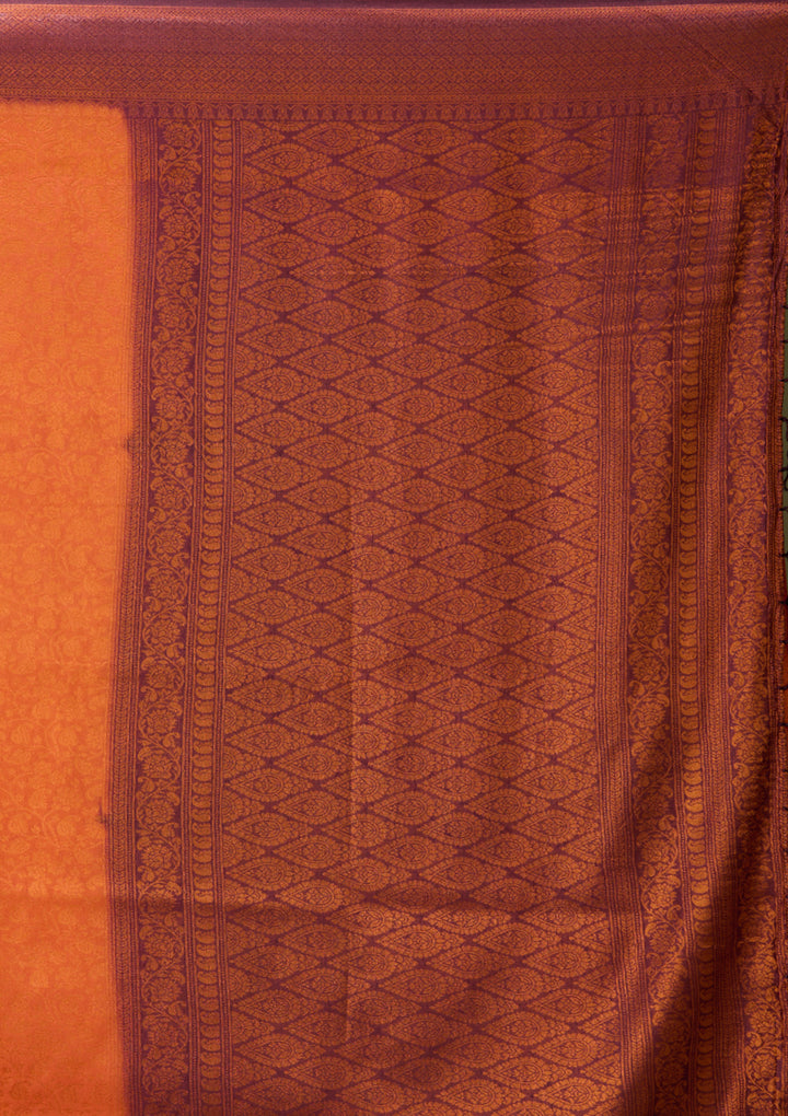 Rust Art Silk Jaal Saree With Matching Blouse Piece