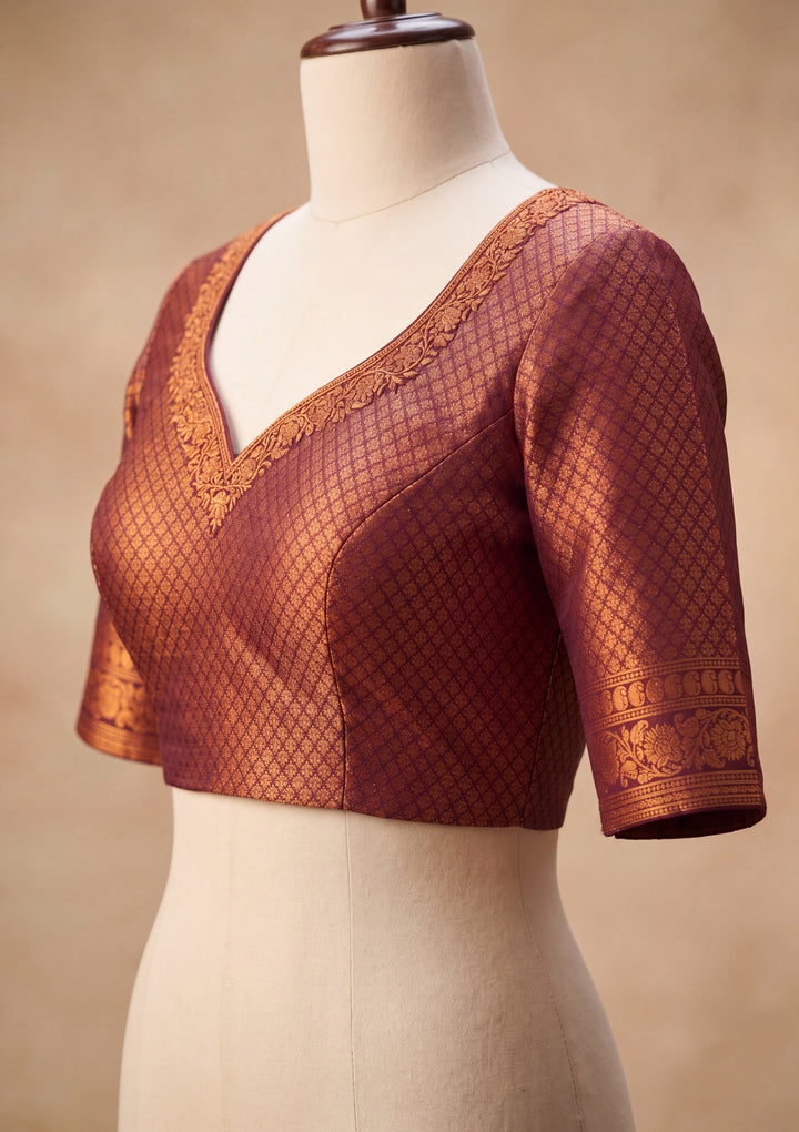 Rust Art Silk Jaal Saree With Matching Blouse Piece