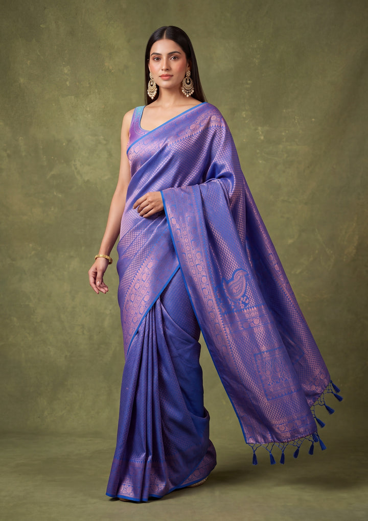Royal Blue Art Silk Jaal Saree With Matching Blouse Piece