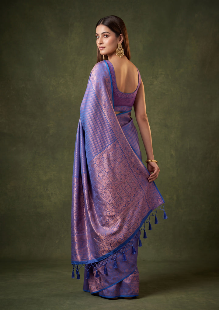 Royal Blue Art Silk Jaal Saree With Matching Blouse Piece