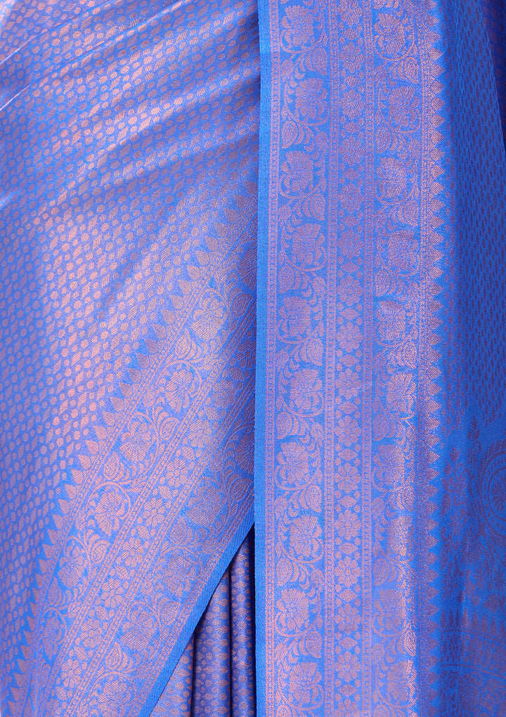 Royal Blue Art Silk Jaal Saree With Matching Blouse Piece